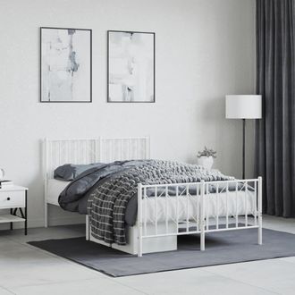 Berkfield Home Metal Bed Frame without Mattress with Footboard&not;White 120x200cm in White | Size: Small Double