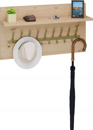 OEM Perchero Loft De 70 Cm - Dorado + Roble Artesanal, S&oacute;lido Y Elegante