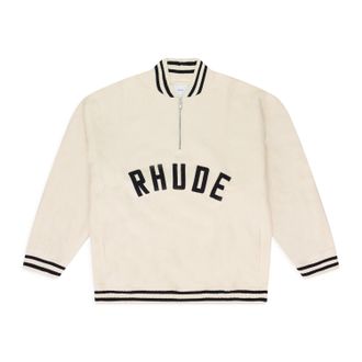 Rhude CREAM QUARTER ZIP VARSITY SWEATER