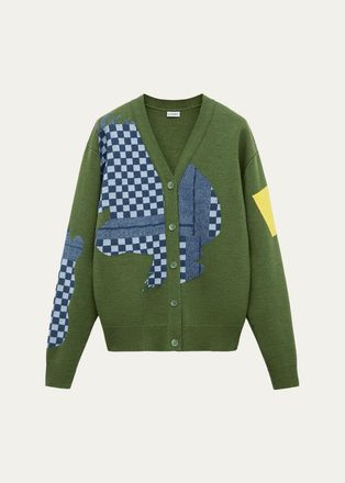 Loewe Check Colorblocked Wool-Blend Cardigan
