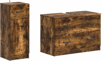 vidaXL Juego De Gabinete De Ba&ntilde;o De 2 Piezas Utrecht Roble Ahumado Vidaxl