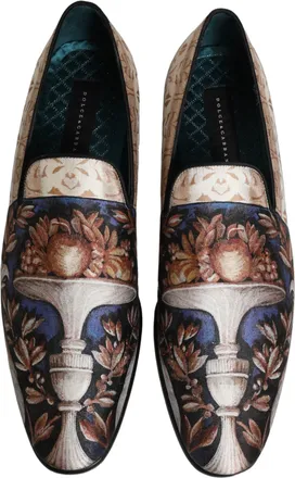 Dolce & Gabbana Mens Multicolor Fruit Print Velvet Loafers Shoes Leather