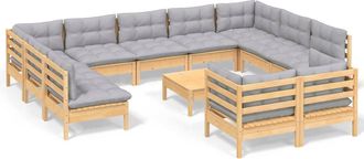 vidaXL Juego De Muebles De Jard&iacute;n 12 Pzas Y Cojines Madera Maciza Pino Vidaxl
