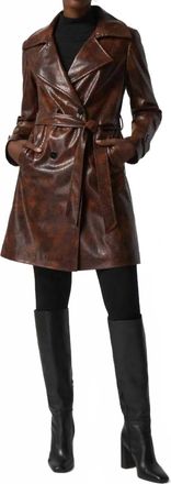 Joseph Ribkoff Faux Leather Belted Double-Breasted Coat In Brown