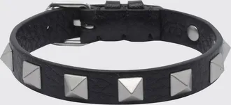 Valentino Garavani Bracciale Rockstud in pelle martellata con chiusura a fibbia