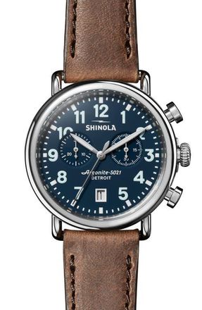Shinola Runwell Chronograph Leather Strap Watch, 41mm in Midnighblu at Nordstrom