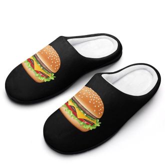 Generic Hamburger Funny Mens Slippers Cotton Warm House Shoes Memory Foam Sandals Print Size 7-14