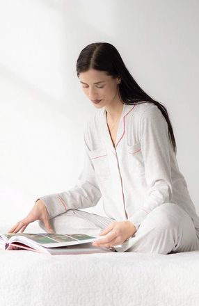 Salua Classic Luxury Pajamas in Brushed Pima Cotton in Heather Grey/neon Pink at Nordstrom, Size X-Large