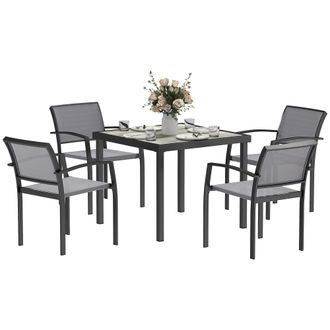 OUTSUNNY 5 Piece Garden Furniture Set with 4 Stackable Armchairs - Grey | TJ Hughes