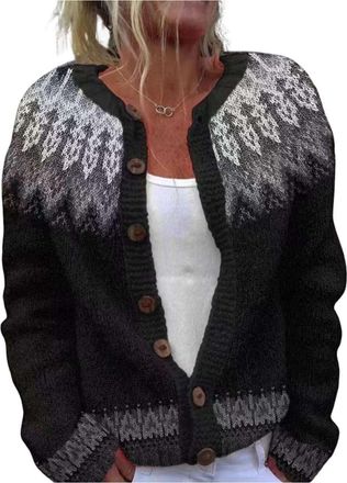 Generic Fairisle Cardigans for Women UK Christmas Tree Jumpers Cozy Nordic Sweater Norwegian Long Sleeve Open Front Knitwear V Neck Holiday Cardigan Autumn Wi