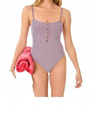 Lilly Pulitzer Rhiannan One-Piece Swimsuit In White/red/ Starlight Navy Seersucker Stripe