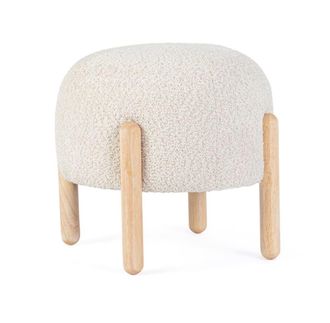 Konte Design Puf de tela natural efecto boucl&eacute; y patas de madera de caucho