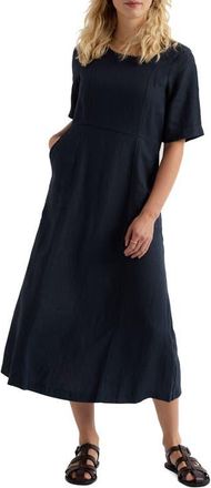 Seasalt Cornwall Grass Wave Linen Midi Dress in Maritime at Nordstrom, Size 14 Us