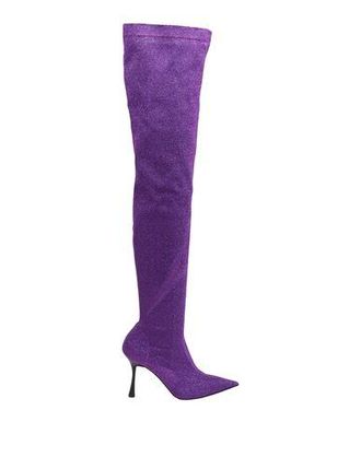 8 by YOOX STRETCH GLITTER OVER-THE-KNEE BOOTS