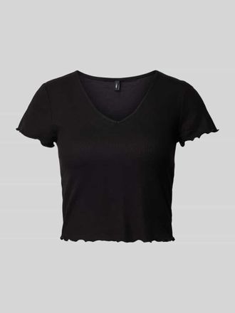 Only Cropped T-Shirt mit Muschelsaum Modell KIKA in Black, Gr&ouml;&szlig;e XL