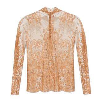 Dolce & Gabbana Blouses, female, Beige, Size: XS Lace Turtleneck Top
