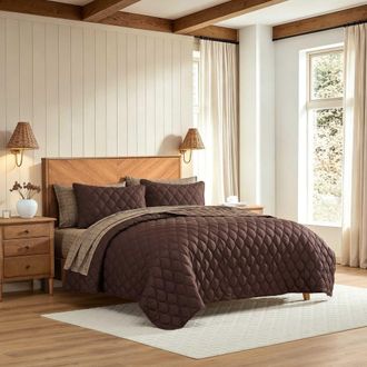 Nautica Ogee Stitch Brown King Quilt Set