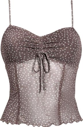 BP. Mesh Camisole in Brown- White Dance Dot at Nordstrom, Size Xx-Small