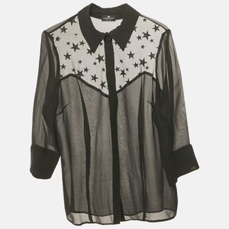 Elisabetta Franchi Black Tulle Trim Chiffon Shirt