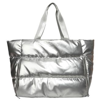 Generic Puffer Tote Bag for Women with Zipper Shoulder Bag Nylon Large Capacity Puffy Tote Bag Satchel Purse for Work Travel Gym (Silver)