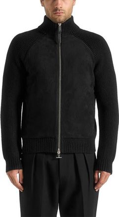 Mani&egrave;re De Voir Rami Suede & Knit Jacket in Black at Nordstrom, Size X-Small