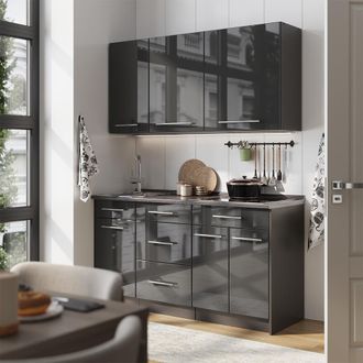 Vicco Cocina Para Solteros Fame-line, Antracita Alto Brillo/antracita, 150 Cm, Et Antracita, Vicco