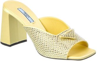 Prada Logo Crystals Satin Sandal