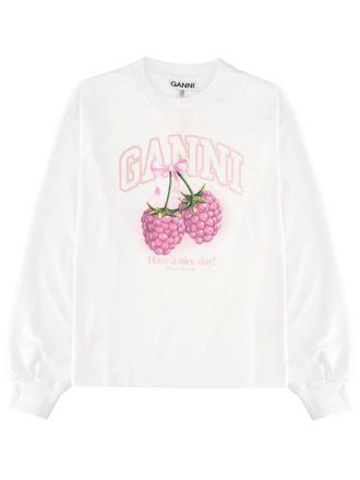 Ganni Organic Cotton Print T-Shirt - White