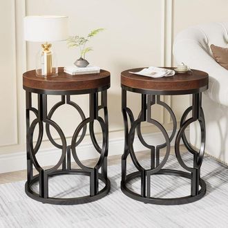 Tribesigns Tribesigns - Round End Table Set of 2, Industrial Side Table with Metal Hollow Frame, Small Bedside Table Nightstand for Living Room, Bedroom, Easy