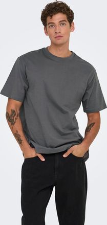 Only & Sons Rundhalsshirt ONLY & SONS ONSFRED RLX SS TEE, Herren, Gr. XXL, grau (grau pinstripe), Single Jersey, Obermaterial: 100% Baumwolle, unifarben, relaxed 