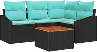 vidaXL Conjunto De Sof&aacute;s De Jard&iacute;n 5 Uds. Negro Rat&aacute;n Sint&eacute;tico Vidaxl