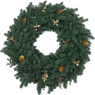 Hhg [nunca Usado] Corona Artificial Hhg-396, Corona Para Puerta, Corona Para Mesa, Decoraci&oacute;n Artificial &Oslash; 60 Cm, Abeto Con Pi&ntilde;as Doradas