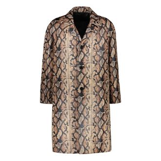 Celine Single-Breasted Coats, male, Multicolor, Size: 2XL Animal Print Long Coat Lapel Collar