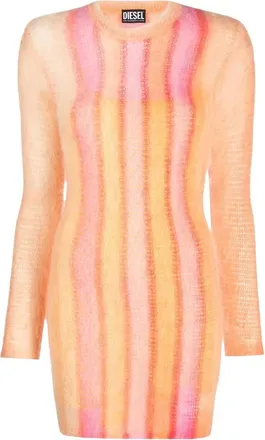 Diesel Orange Stripes Crew Neck Mini Dress