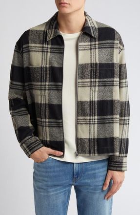 Frame Denim Spring Plaid Zip Shirt Jacket in Smoke Beige/Noir at Nordstrom, Size Small