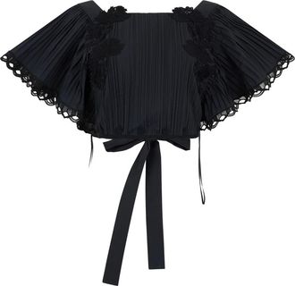 Alberta Ferretti Top met Wijde Mouwen en Lint - Dames - Blouses - Zwart - S - Katoen - Overhemden