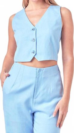 English Factory Linen Blend Vest In Blue