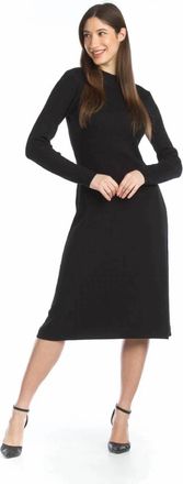Papillon Ribbed Midi Fit & Flare Mock Neck Sweater Dress In Black