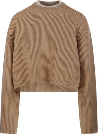 Max Mara Funale Double Neck Sweater - Dames - Ronde hals truien - Bruin - S - Wol - Truien & Vesten