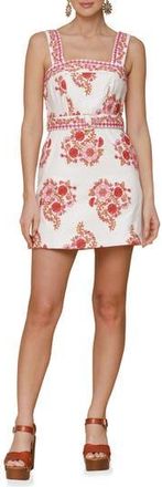 Avec Les Filles Belted Embroidered Stretch Cotton Minidress in Pink Multi Embroidery at Nordstrom Rack, Size 12