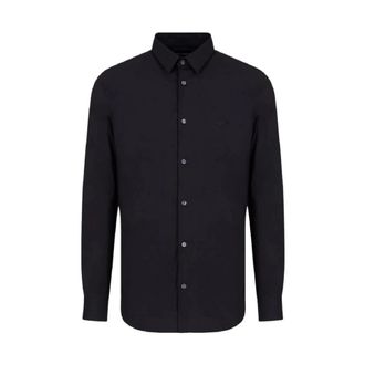 Emporio Armani Lange Mouwen Overhemd - Heren - Zakelijke Overhemden - Blauw - L - Katoen - Overhemden