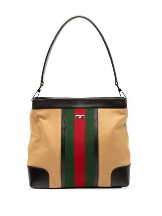 Gucci Borsa a spalla in tela GG con decorazione Web 2000-2015 - Marrone