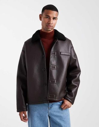 Asos Giacca modello aviatore mattone con colletto in pile borg-Marrone