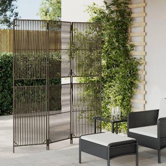 Berkfield Home Room Divider 3 Panels Grey Poly Rattan