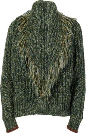 Skills & Genes Deep V-Hals Gebreid Vest met Franjes - Dames - Coltruien - Groen - L - Truien & Vesten