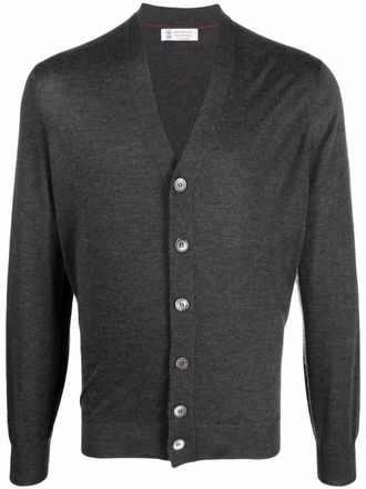 Brunello Cucinelli V-neck cashmere-silk cardigan - men - Silk/Cashmere - 48 - Grey