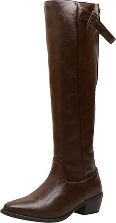 Generic Womens Sexy Over The Knee Boots Square Toe High Block Heel With Buckle Strap Closure Thigh High Party Dating Boots