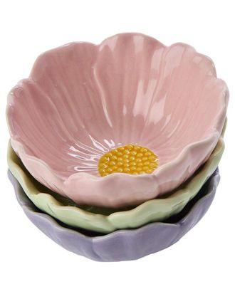 Two's Company Set Of 3 Flower Tidbit Bowls