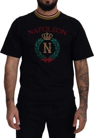 Dolce & Gabbana Mens Napoleon Tshirt Embroidered Crown Tee - Black Cotton - Size EU 44 (Mens)