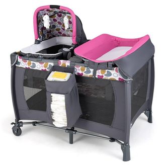 Costway Costway Foldable Pack &Play Portable Baby Playard w/Rocking Bassinet&Music Box in Pink